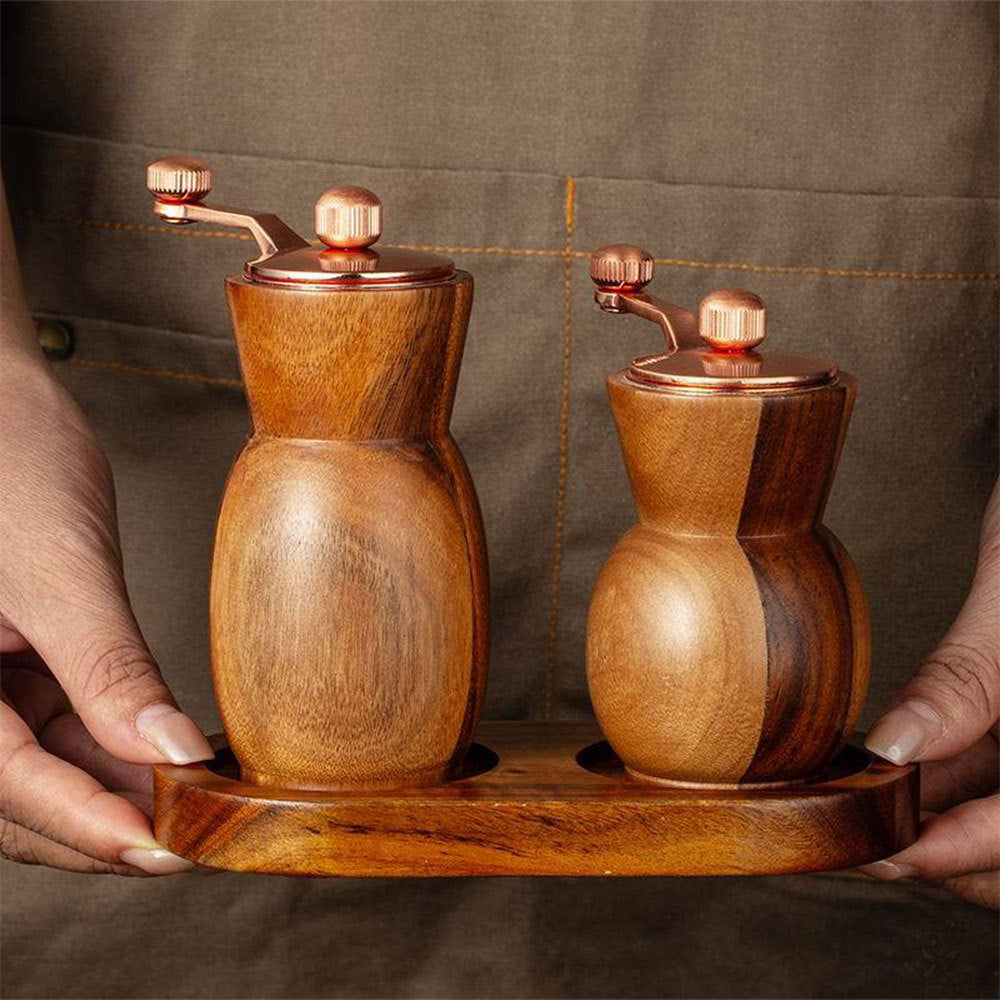 Acacia Wood Salt and Pepper Grinder Set with Holder