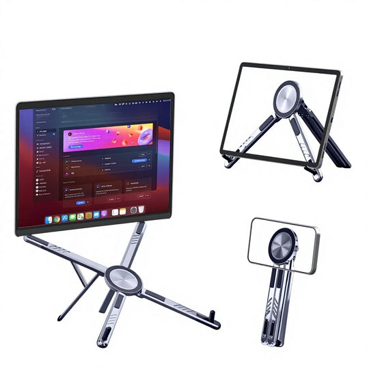 Ergonomic Laptop Stand & Tablet Holder – 3-in-1 Aluminum Desk Stand with 8-Level Height Adjustment for MacBook, iPad & iPhone, Fits 10–16" Laptops, 4–13" Devices (MOQ 10 Sets)