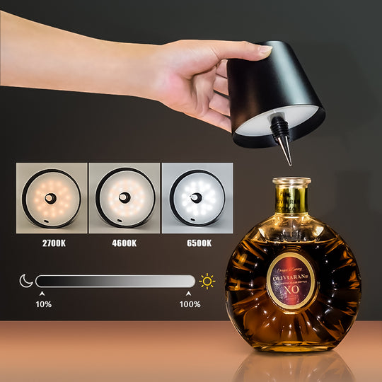 Rechargeable Luxury Wine Bottle Table Lamp with 3 Color Dimming for Bars & Events