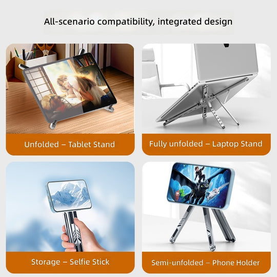 Ergonomic Laptop Stand & Tablet Holder – 3-in-1 Aluminum Desk Stand with 8-Level Height Adjustment for MacBook, iPad & iPhone, Fits 10–16" Laptops, 4–13" Devices (MOQ 10 Sets)