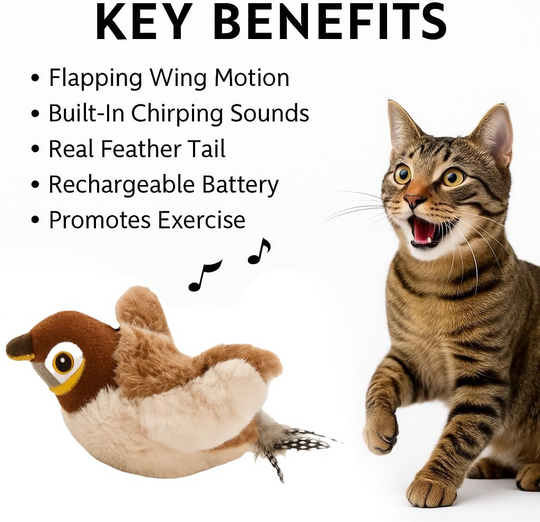 Chirping Toys Touch Activated Flapping Wings Sparrow Interactive Smart Cat Toys USB Exercise Pet Toys