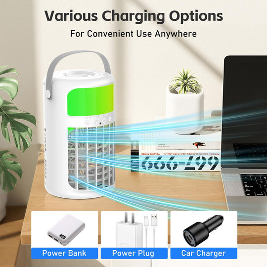 Stay Cool Anywhere — 4-in-1 Portable Air Conditioner Fan, Quiet Evaporative Cooler