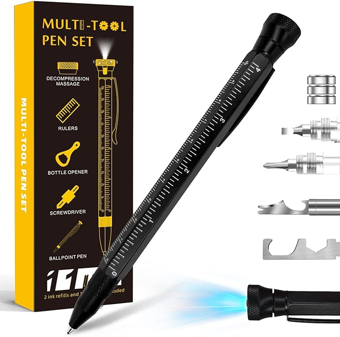 Multi-Function Aluminum Pen 11-in-1 Tool Set – LED Flashlight