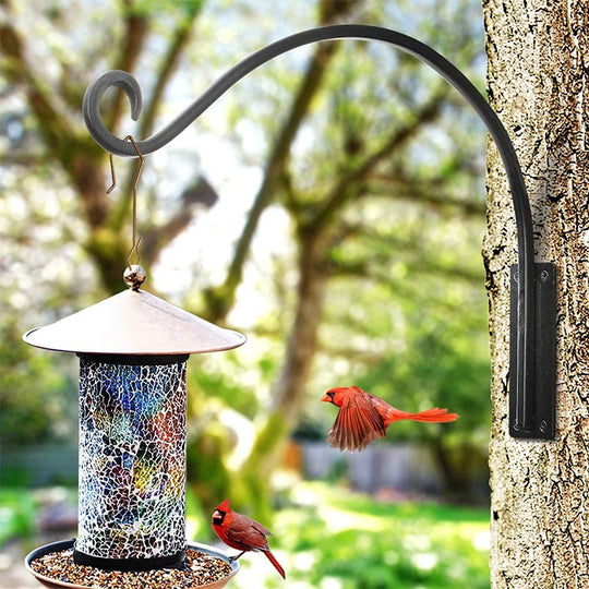 Outdoor Hanging Plant Bracket – Hand-Forged Iron Bird Feeder Hook, Weather-Resistant & Heavy Duty