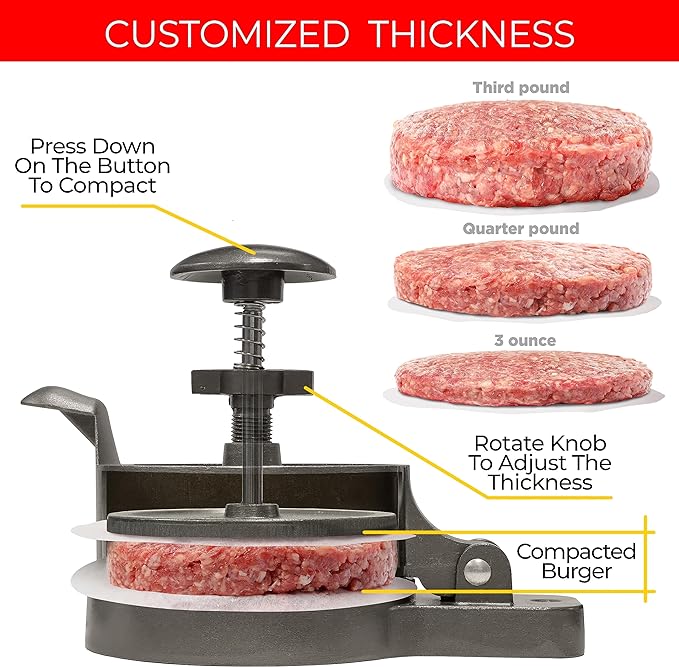 Burger Press Patty Maker – Non-Stick Food Grade Hamburger Patty Maker with Easy-Release Handle for Home Kitchen, BBQ & Grilling
