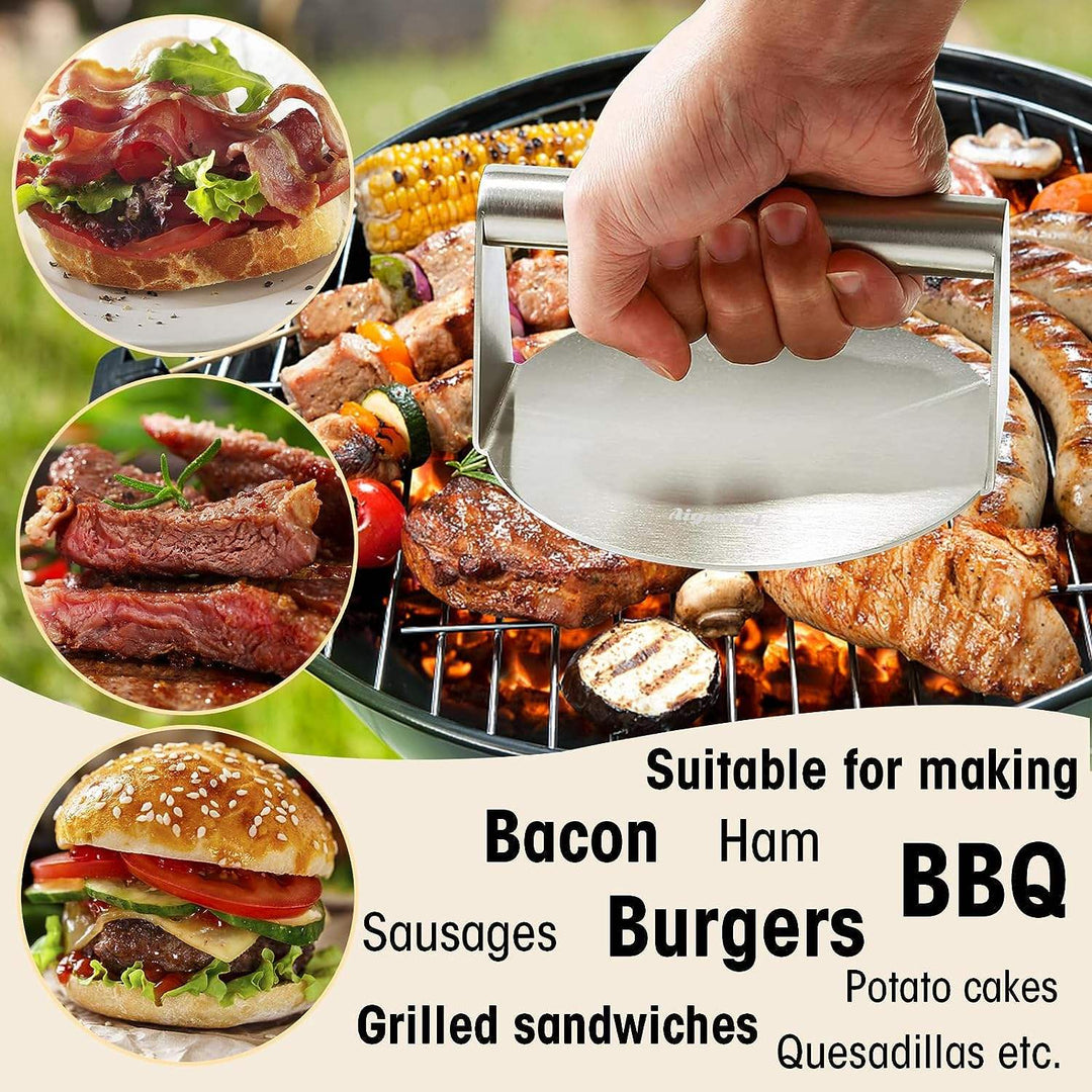 Round Smasher, Non-Stick Smooth Hamburger Press Flat Bottom Without Ridges (MOQ 10 Sets)