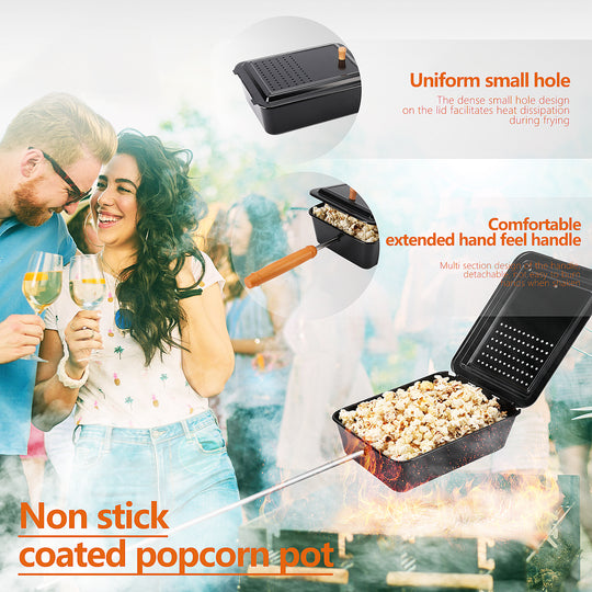 Popcorn Maker with Non-Stick Surface and Extended Handle for Campfires