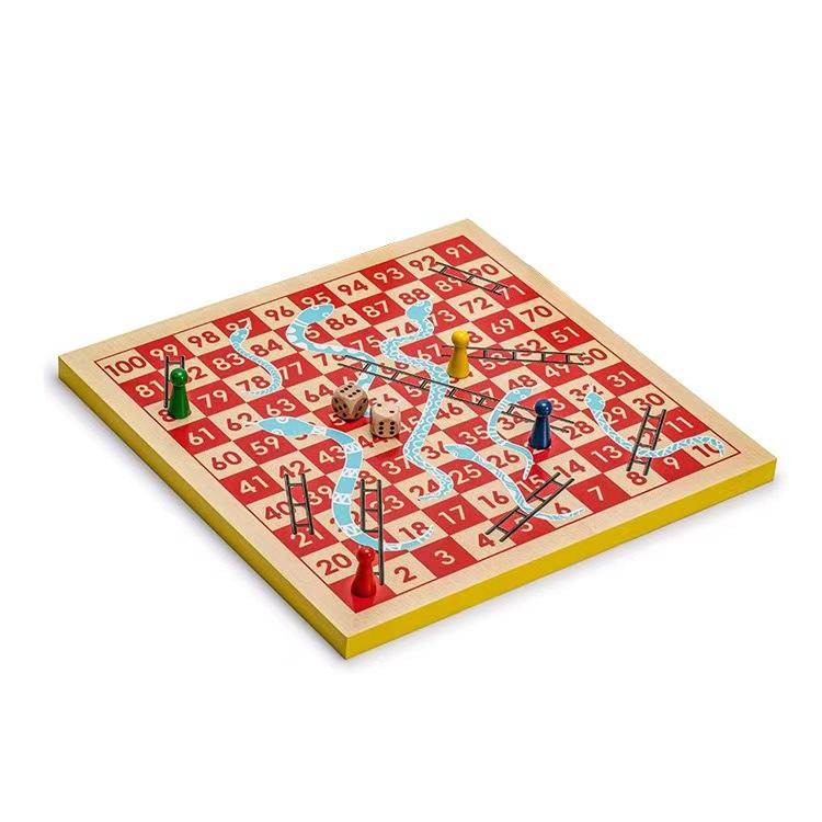 Reversible Wooden Snakes and Ladders, Ludo Game Set
