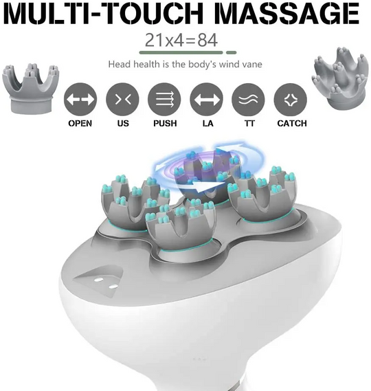 Electric Head Massager Waterproof  Red Light Care Handheld Massager 4 Detachable Heads Wireless Portable (MOQ 10 Sets)