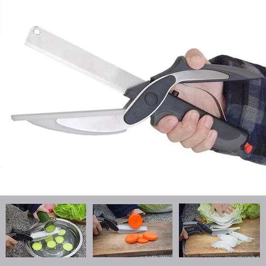 Stainless Steel Blade & Plastic Cutting Board Scissors with Safety Lock (MOQ 10 Set)