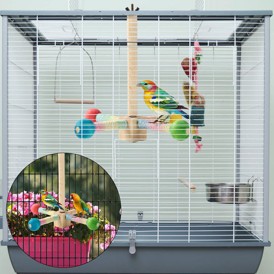 Bird Stand Perch Toy Wooden Rotating Parrot Toys Interactive Hanging Spinning Parakeet Toys (MOQ 10 Sets)