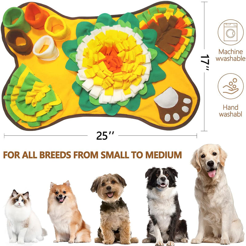 Machine washable bone-shaped snuffle mat for small and medium dogs, 25 x 17 inches