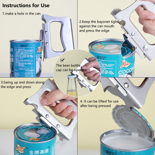 Stainless Steel Heavy-Duty Manual Can Opener with Ergonomic Grip Handle