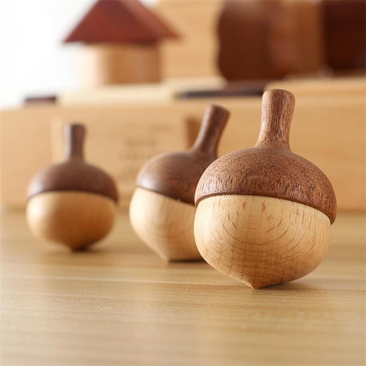 Handmade Wooden Spinning Tops Classic Sensory Educational Toys