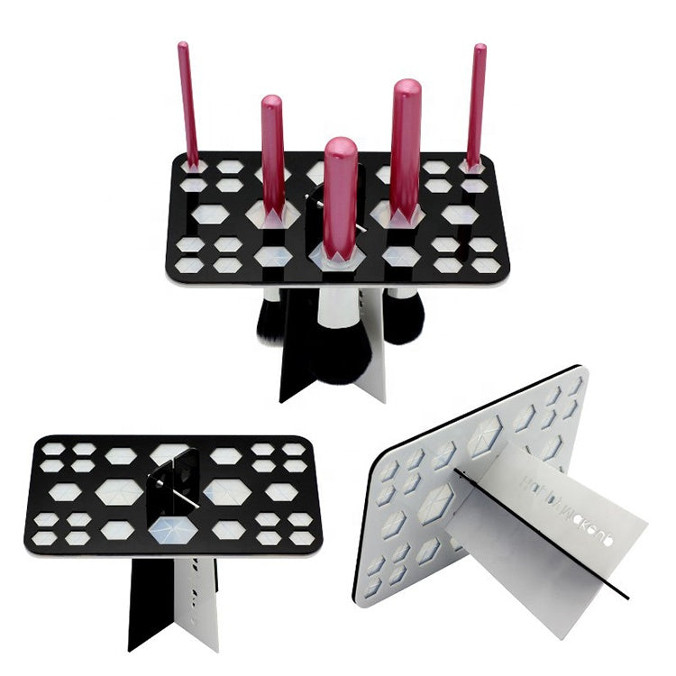 Makeup Brush Drying Rack with Mat – Detachable Acrylic Air Tree Tower Holder & Organizer Stand, Cosmetic Brush Storage Tray for Vanity
