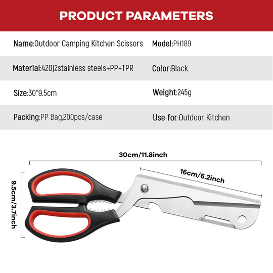3-in-1 Camping Kitchen Scissors with Bottle Opener (MOQ 10 Sets)
