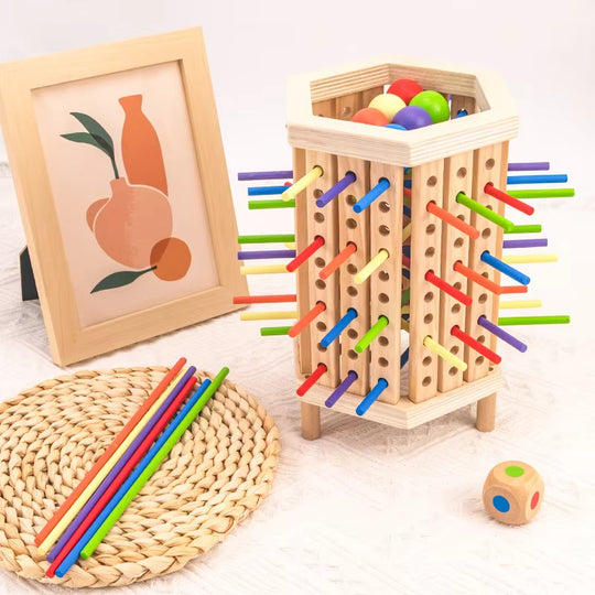 Montessori Game with Colorful Wooden Sticks Tower Dice Ball Wooden Board Games Fine Motor Skills