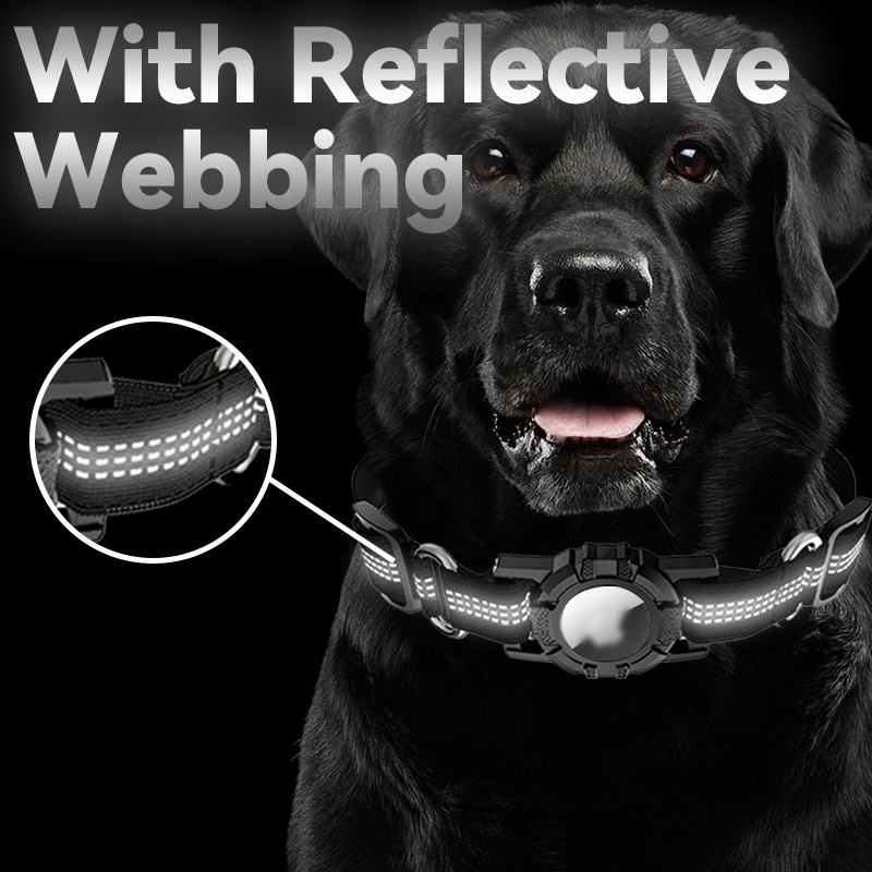 Dog Collar with AirTag Holder, Reflective Nylon, Quick Release Buckle (MOQ 10 Sets)