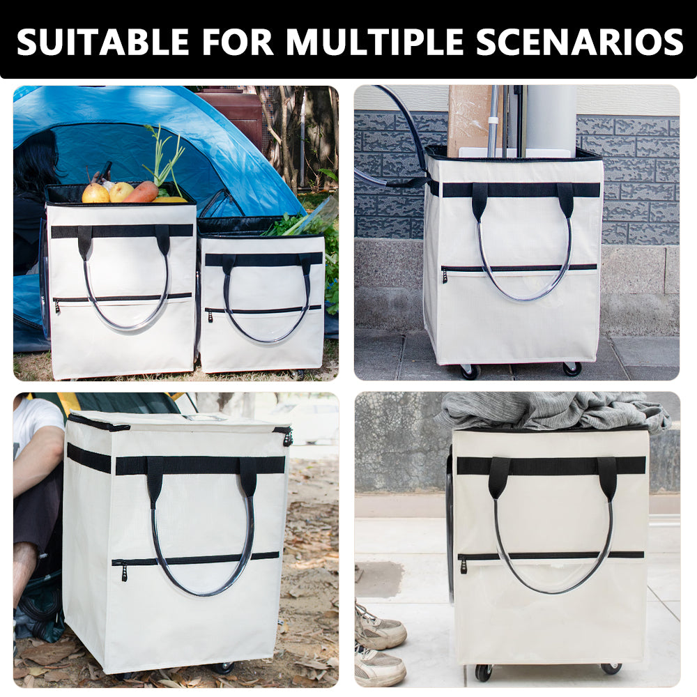 Folding Rolling Tote, Zipper reusable Grocery Bag on Wheels (MOQ 10 pcs)