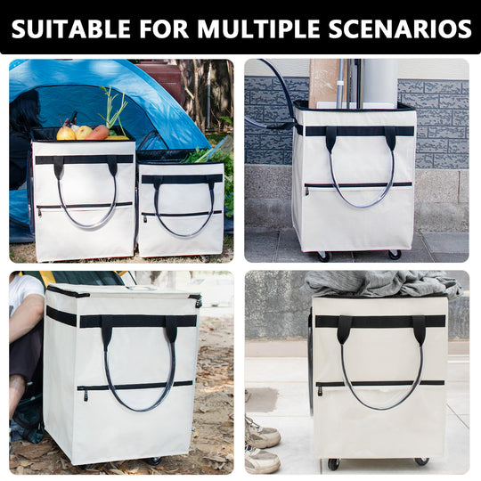 Folding Rolling Tote, Zipper reusable Grocery Bag on Wheels (MOQ 10 pcs)