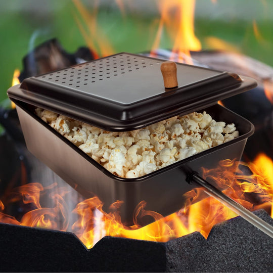 Popcorn Maker with Non-Stick Surface and Extended Handle for Campfires