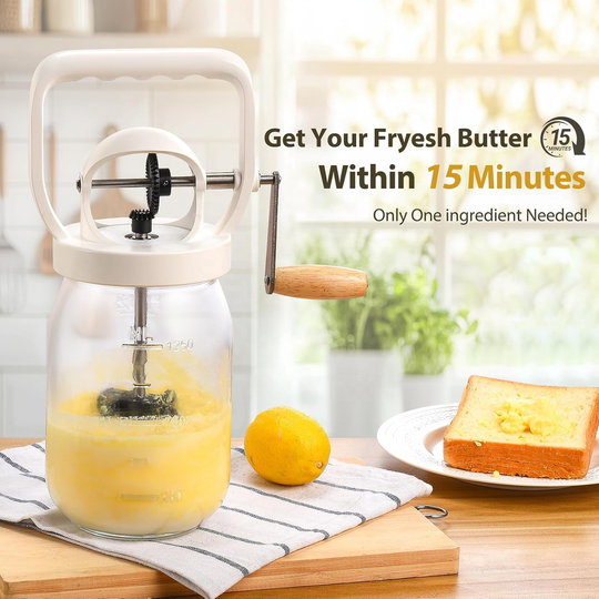 Butter Churner Mason Glass Jar Butter Maker Butter Churner Mason Jar with Stainless Steel Gear and Hand Crank (MOQ 10 Sets)
