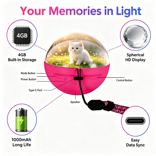Crystal Memory Sphere Video Orb with Lanyard, Rechargeable