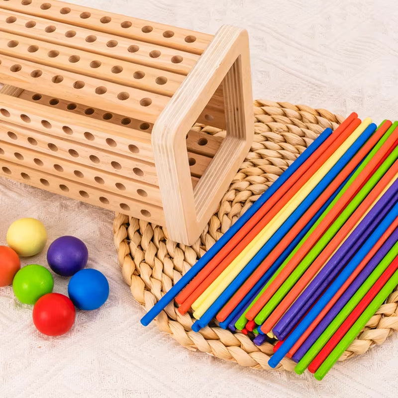 Montessori Game with Colorful Wooden Sticks Tower Dice Ball Wooden Board Games Fine Motor Skills
