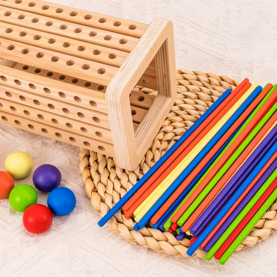 Montessori Game with Colorful Wooden Sticks Tower Dice Ball Wooden Board Games Fine Motor Skills
