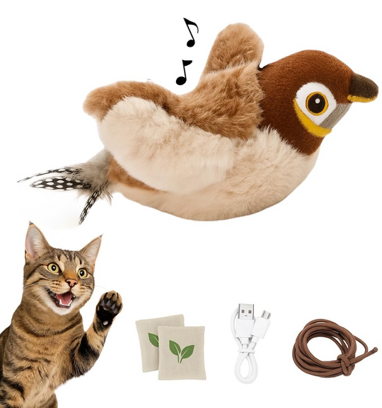 Chirping Toys Touch Activated Flapping Wings Sparrow Interactive Smart Cat Toys USB Exercise Pet Toys