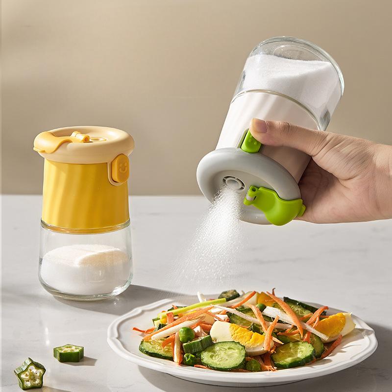 VIGOR Cute Glass Salt & Pepper Shakers, Push Button Set