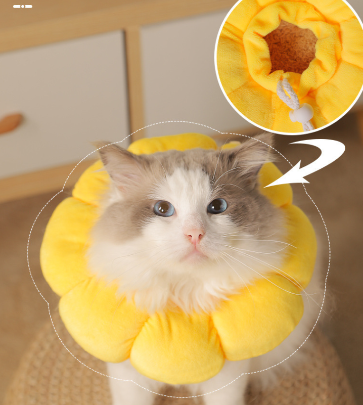 Cat Small Dog Recovery Collar, Cute Sunflower Neck Cone After Surgery, Adjustable Pet E Collar (MOQ 10 Sets)