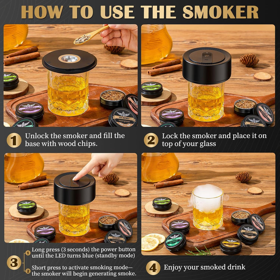 Premium Electric Whiskey Smoker Kit Gift Sets With 6 Wood and Ice Mold (MOQ 10 Sets)