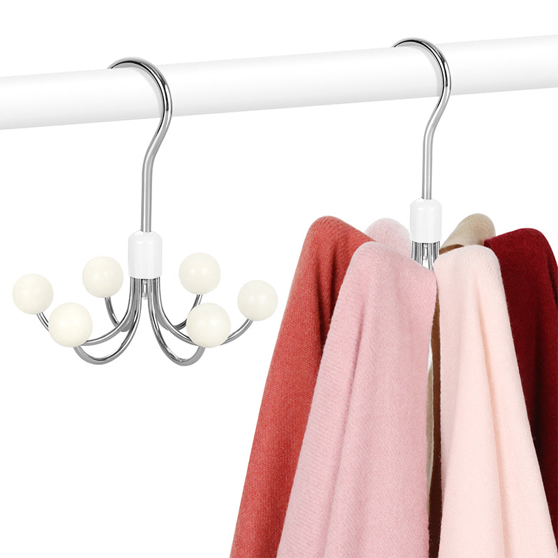 Hoodie Hangers with 6 Wood Balls | 360° Swivel Purse Hanger, Scarf & Handbag Organizer Closet Hooks (MMOQ 10 Sets)