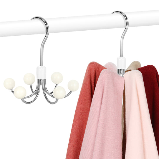 Hoodie Hangers with 6 Wood Balls | 360° Swivel Purse Hanger, Scarf & Handbag Organizer Closet Hooks (MMOQ 10 Sets)