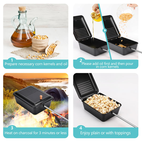 Popcorn Maker with Non-Stick Surface and Extended Handle for Campfires