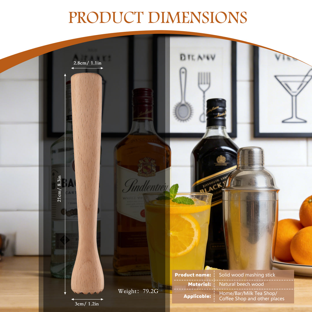 Wood Cocktail Muddler 12 Inch - Hardwood Mojito Drink Muddler for Home Bar, Professional Bartender Tool for Crushing Mint, Fruit & Herbs