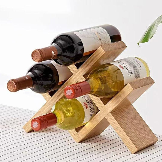 Rustic Oak Wooden Wine Rack Countertop – Free Standing Wine Bottle Holder Storage Display for Tabletop, Cabinets & Hutches
