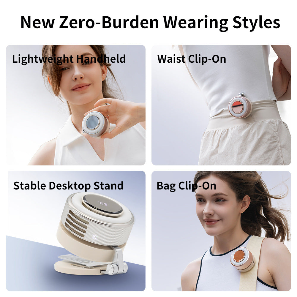 Portable Rechargeable Neck Fan with Magnetic Phone Holder & Digital Battery Display