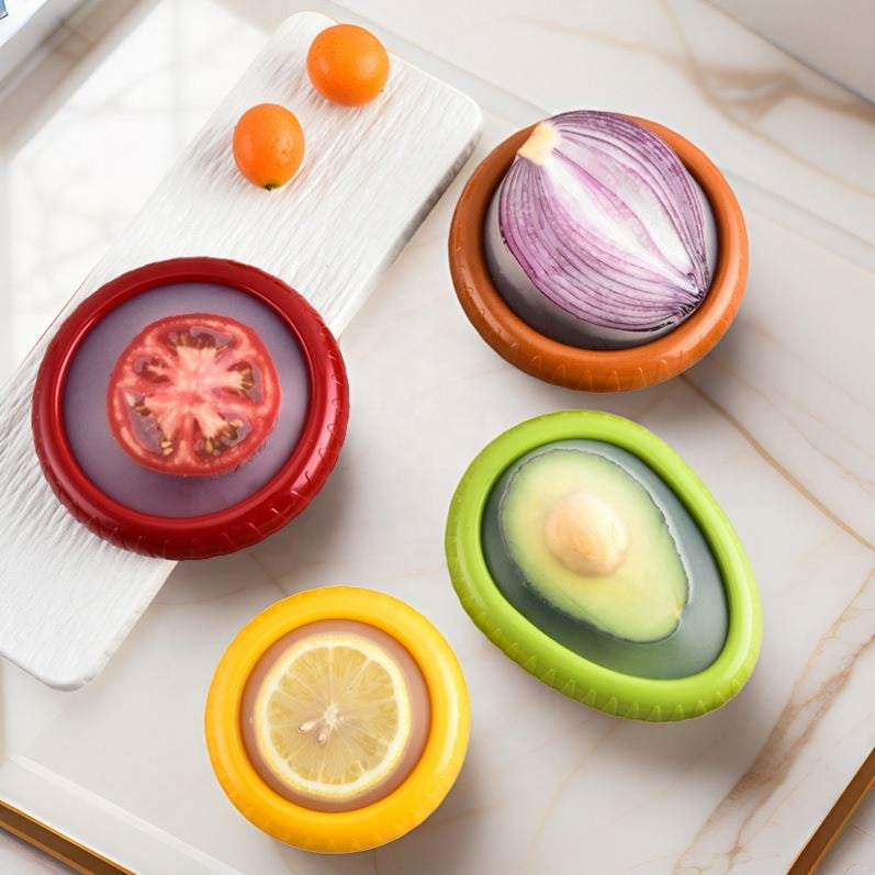 Eco‑Friendly Reusable Silicone Produce Pods – 4‑Pack Stretch Containers for Fruit & Veggie Storage (MOQ 10 Sets)