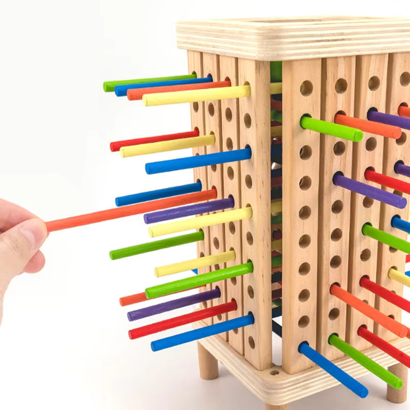 Montessori Game with Colorful Wooden Sticks Tower Dice Ball Wooden Board Games Fine Motor Skills