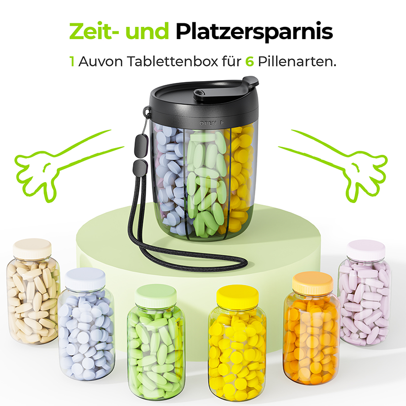 Compact 6 Slot Supplement & Medicine Organizer Storage Box (MOQ 10 Sets)
