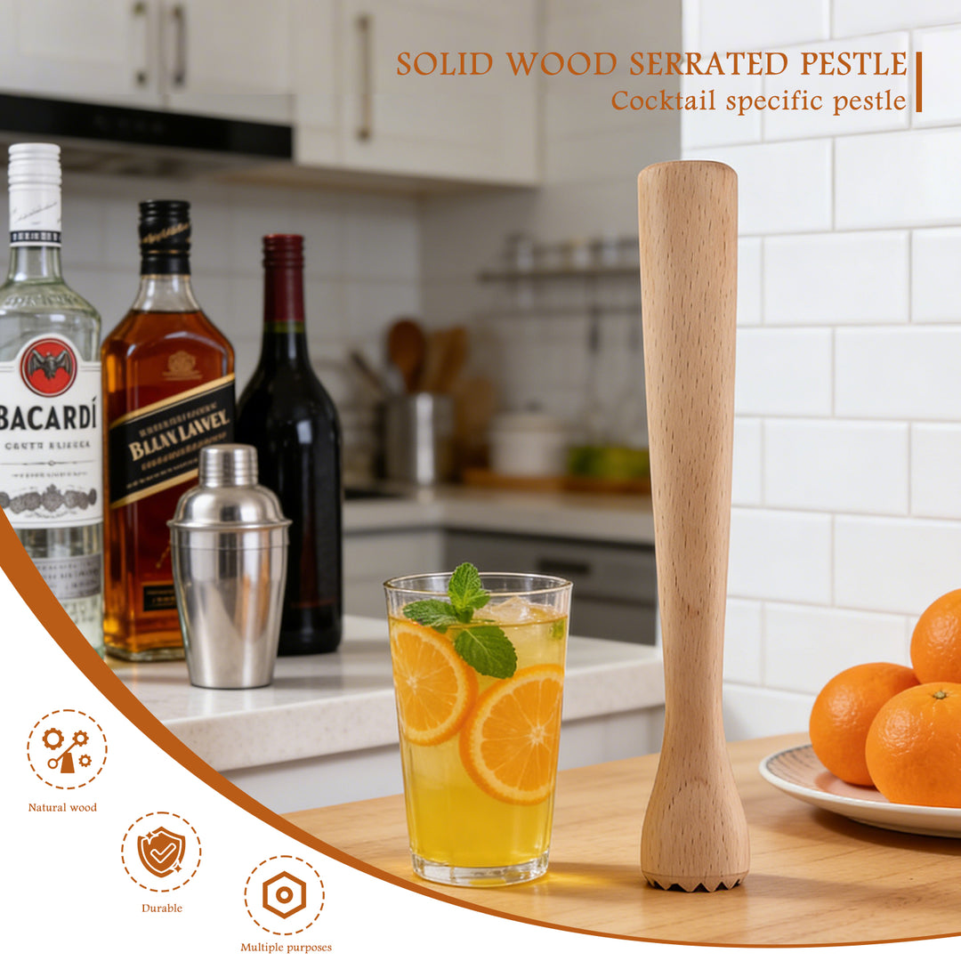 Wood Cocktail Muddler 12 Inch - Hardwood Mojito Drink Muddler for Home Bar, Professional Bartender Tool for Crushing Mint, Fruit & Herbs