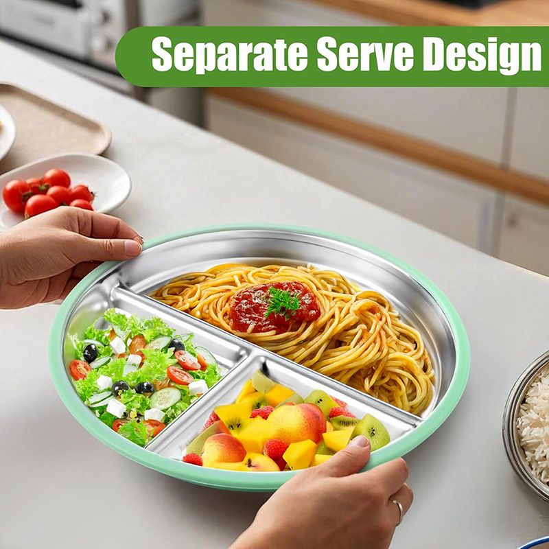 Stainless Steel Baby Plate with Suction, 9” Divided Toddler Plates (MOQ 10 Pairs)
