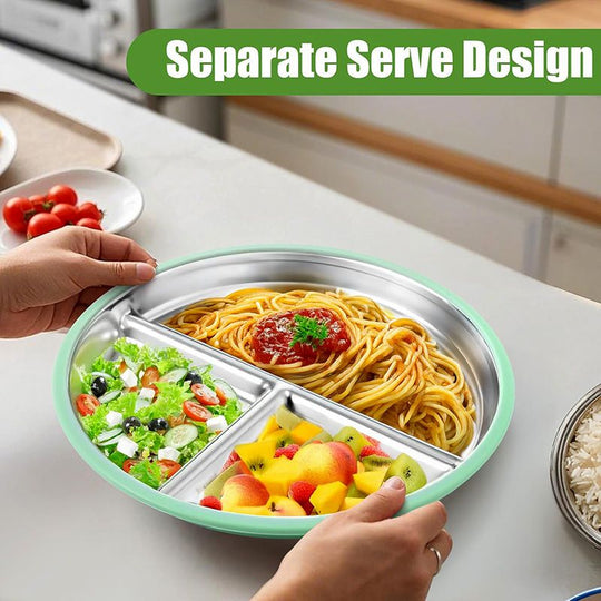 Stainless Steel Baby Plate with Suction, 9” Divided Toddler Plates (MOQ 10 Pairs)