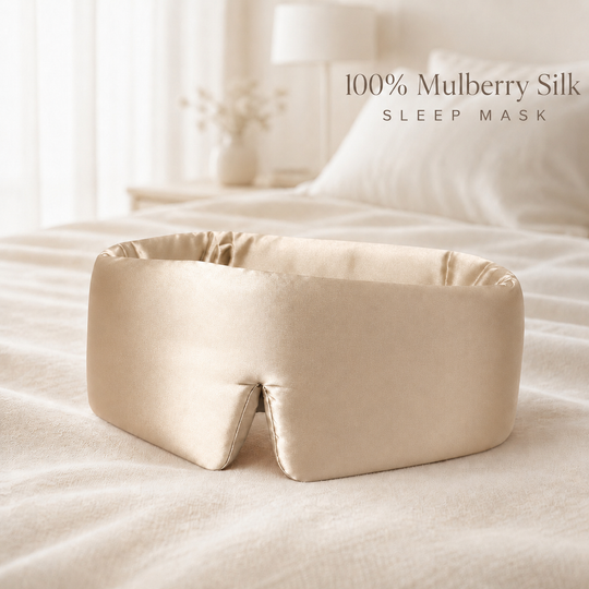 Wide Silk Eye Mask for Sleeping, Adjustable, Travel (MOQ 10 Sets)
