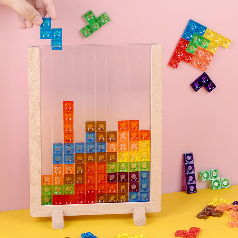 3D Block Puzzle Game, 40 Colorful Pieces, Beechwood Board(MOQ 10 Sets)