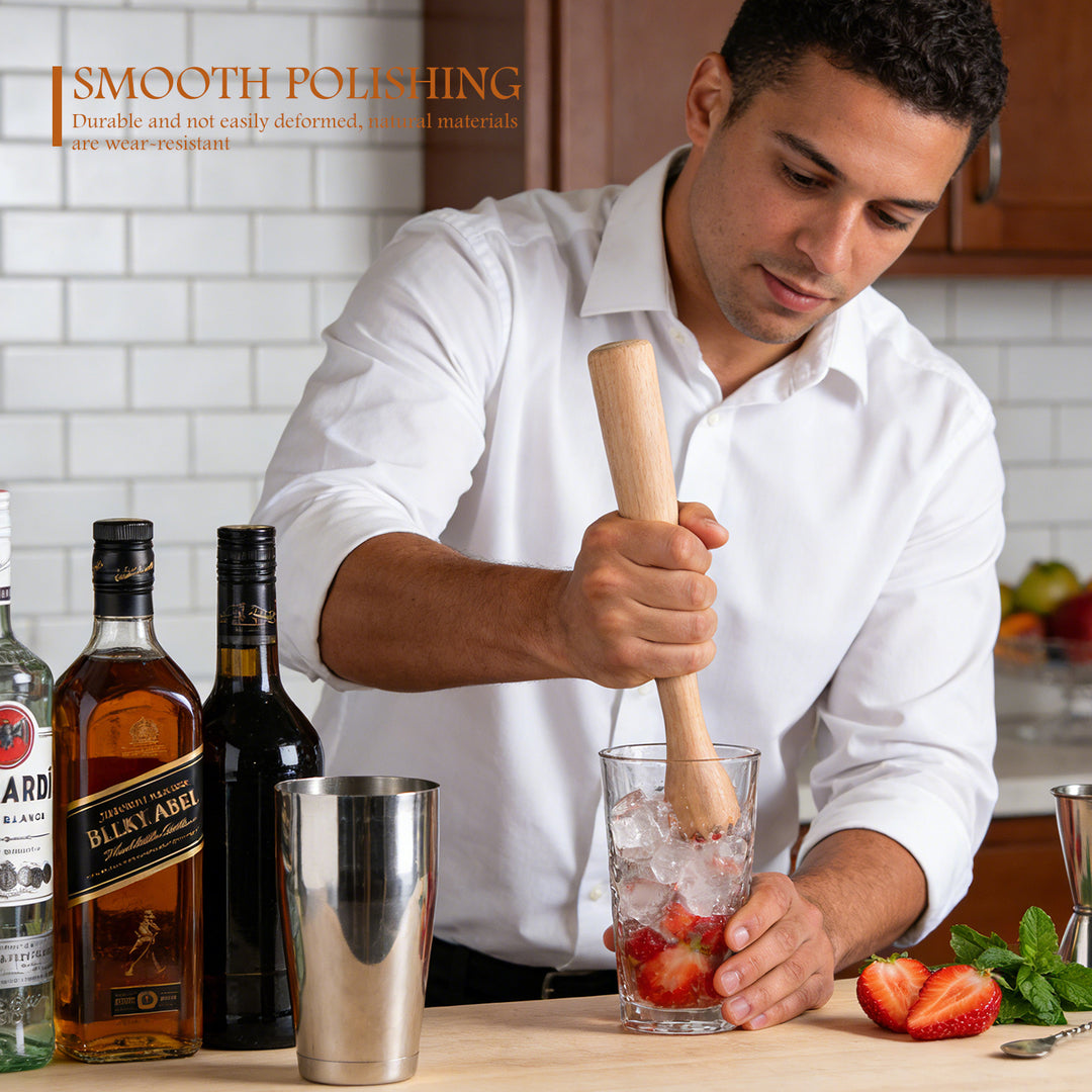 Wood Cocktail Muddler 12 Inch - Hardwood Mojito Drink Muddler for Home Bar, Professional Bartender Tool for Crushing Mint, Fruit & Herbs
