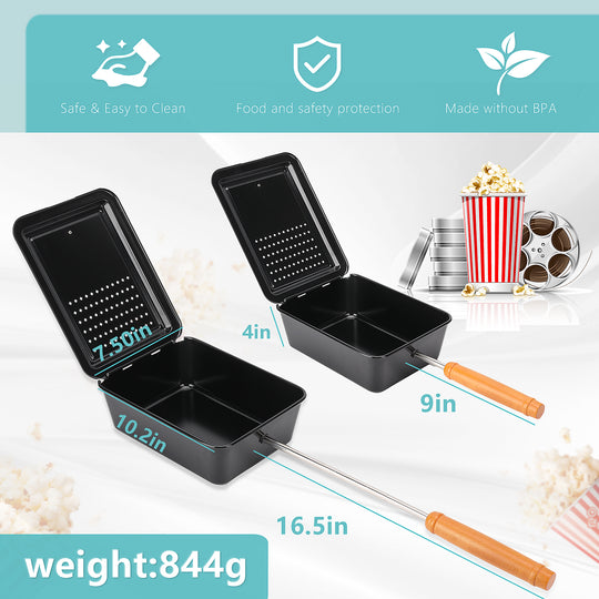 Popcorn Maker with Non-Stick Surface and Extended Handle for Campfires