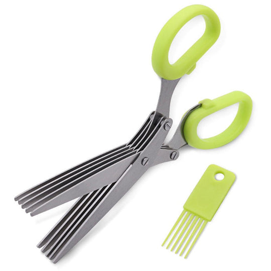 Herb Scissors With 5 Blades and Cover, Cool Kitchen Gadgets for Cutting Shredded Lettuce (10 pack)